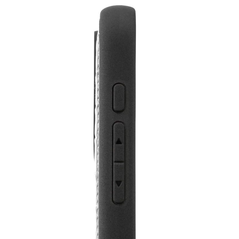 iPhone 15 Pro max calf leather case black with croco-embossing and fingerstrap
