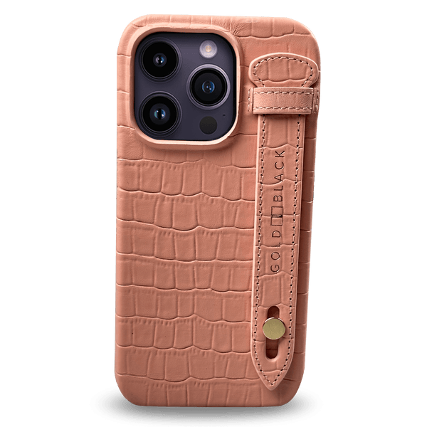 iPhone 14 Pro Max Slim Case Croc Salmon Pink With Strap