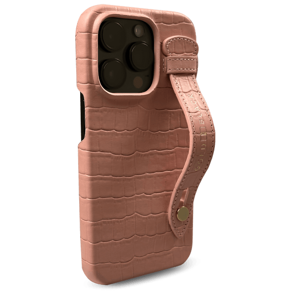 iPhone 14 Pro Max Slim Case Croc Salmon Pink With Strap