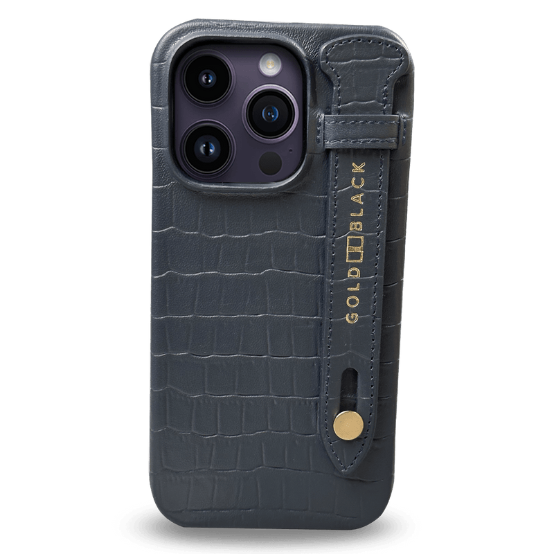 iPhone 14 Pro Max Slim Case Croco Navy Blue With Strap
