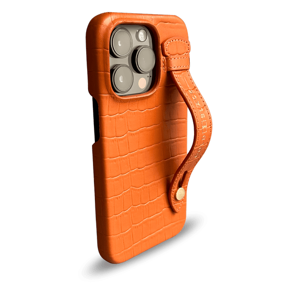 iPhone 14 Pro Max Slim Case Croco Orange With Strap