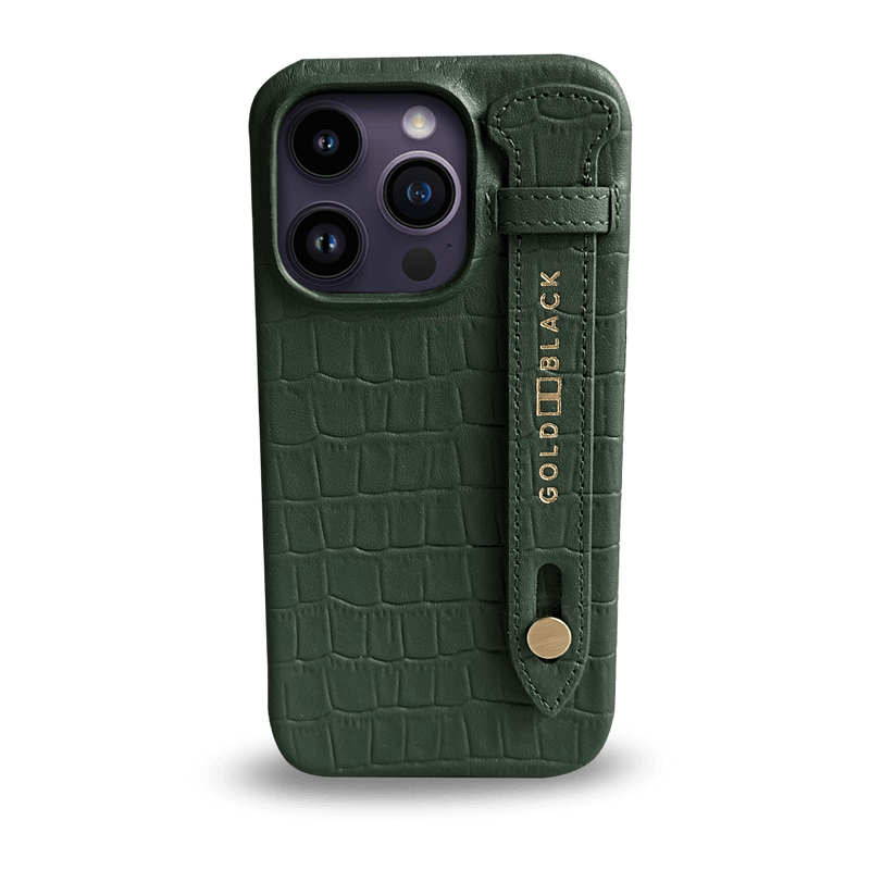 iPhone 14 Pro Slim Case Croco Green With Strap