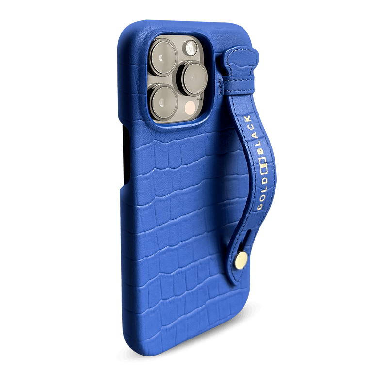 iPhone 14 Pro Slim Case Croco Blue With strap