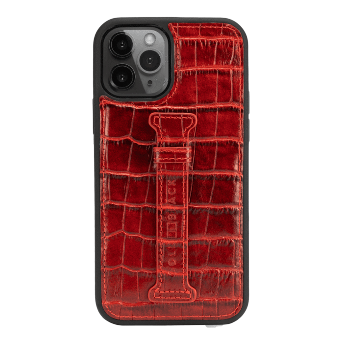 جراب جلد IPHONE 12/12 PRO مع حامل إصبع CROCO RED