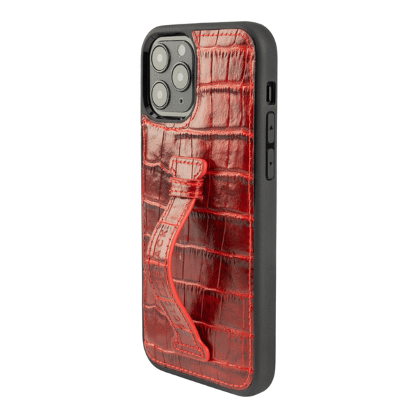 IPHONE 13 / 13 PRO LEATHER CASE WITH FINGERHOLDER CROCO RED