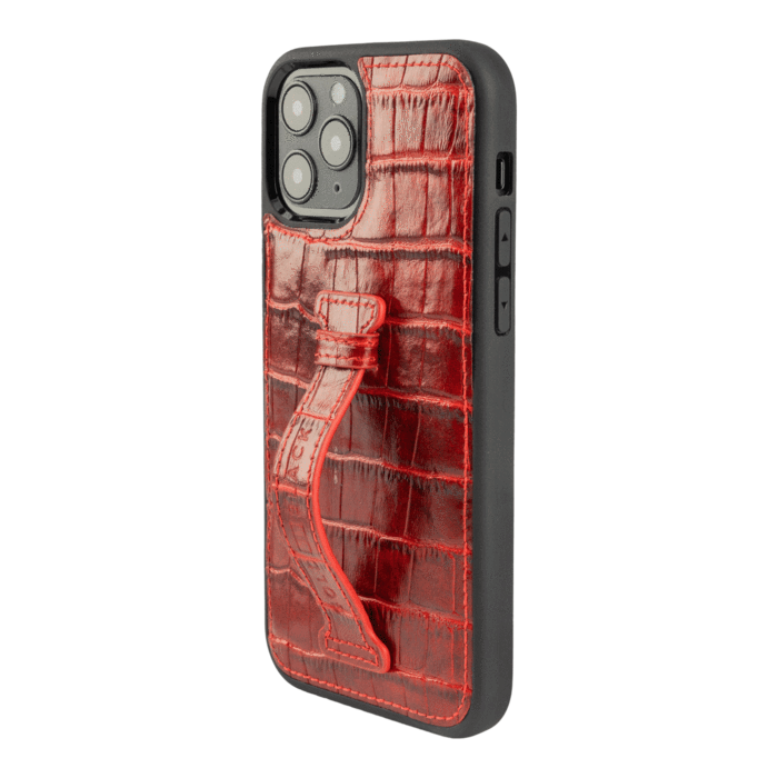 جراب جلد IPHONE 12/12 PRO مع حامل إصبع CROCO RED