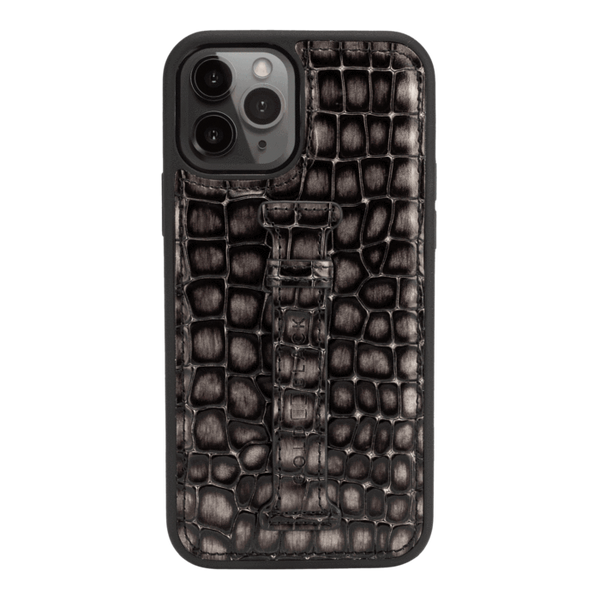 IPHONE 13 PRO MAX LEATHER CASE WITH FINGERHOLDER MILANO GREY