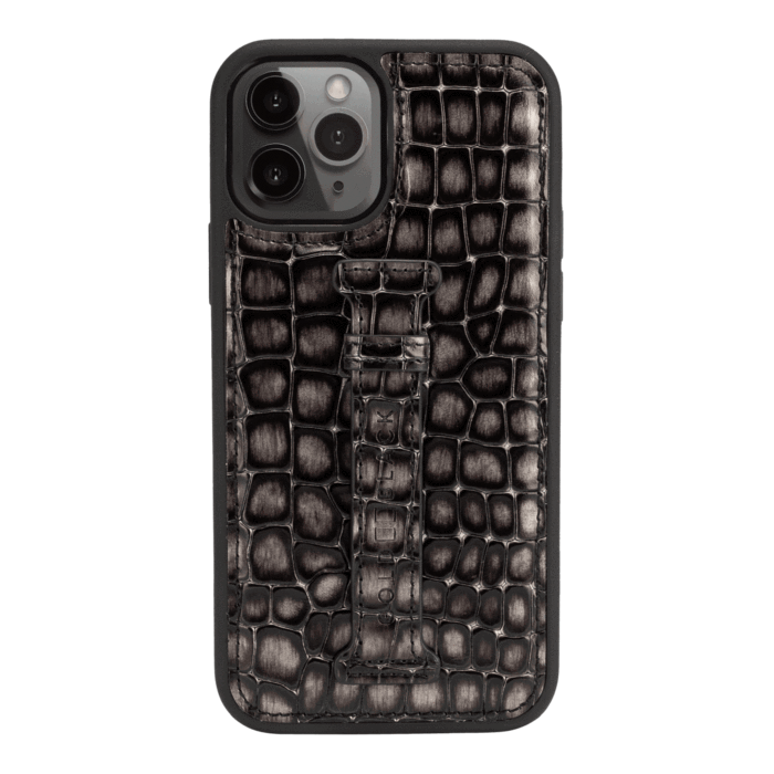 IPHONE 13 PRO MAX LEATHER CASE WITH FINGERHOLDER MILANO GREY