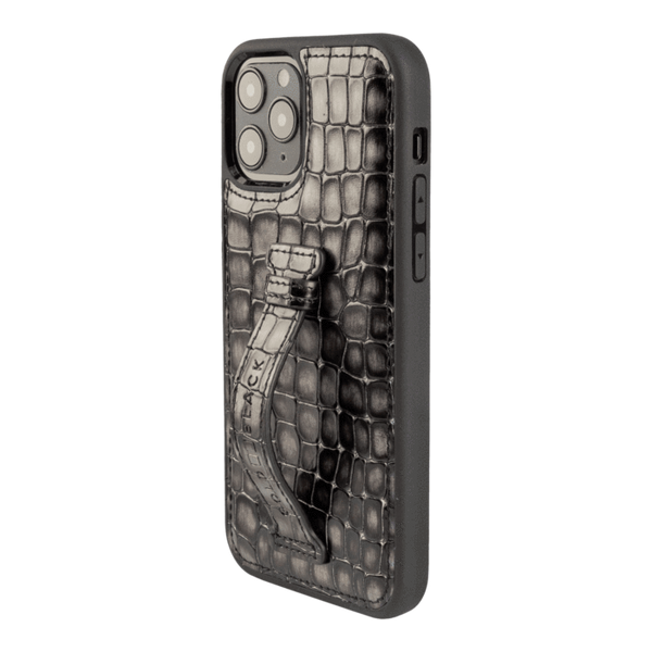 IPHONE 13 / 13 PRO LEATHER CASE WITH FINGERHOLDER MILANO GREY