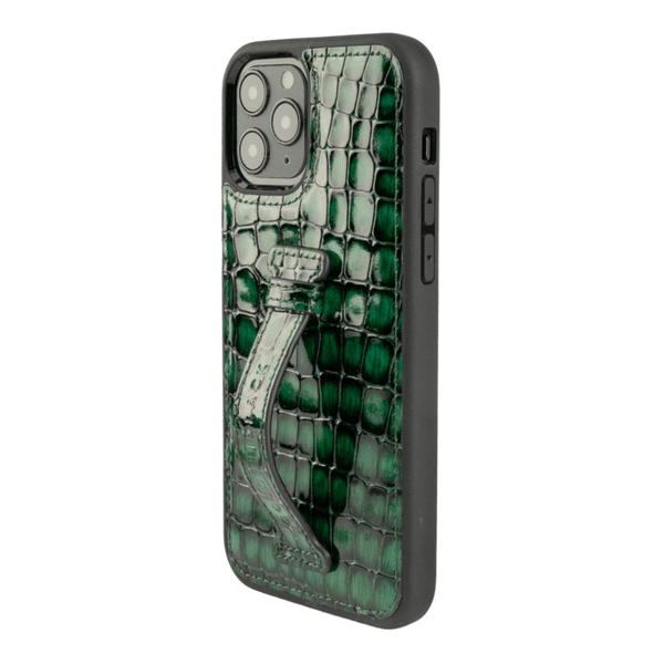 IPHONE 12 / 12 PRO LEATHER CASE WITH FINGERHOLDER MILANO GREEN