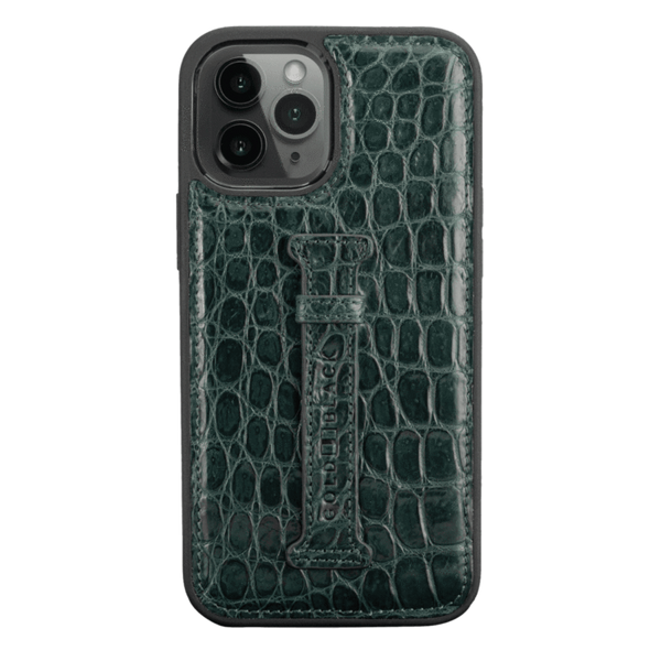 IPHONE 12 PRO MAX LEATHER CASE WITH FINGERHOLDER CROCODILE GREEN