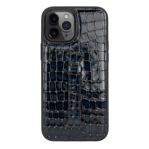 IPHONE 13 PRO MAX LEATHER CASE WITH FINGERHOLDER MILANO BLUE